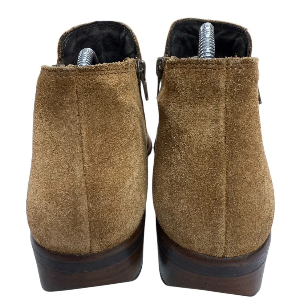 NAOT‎ Women's Tan Leather Suede Side Zip Ankle Boots Booties Block Heel
